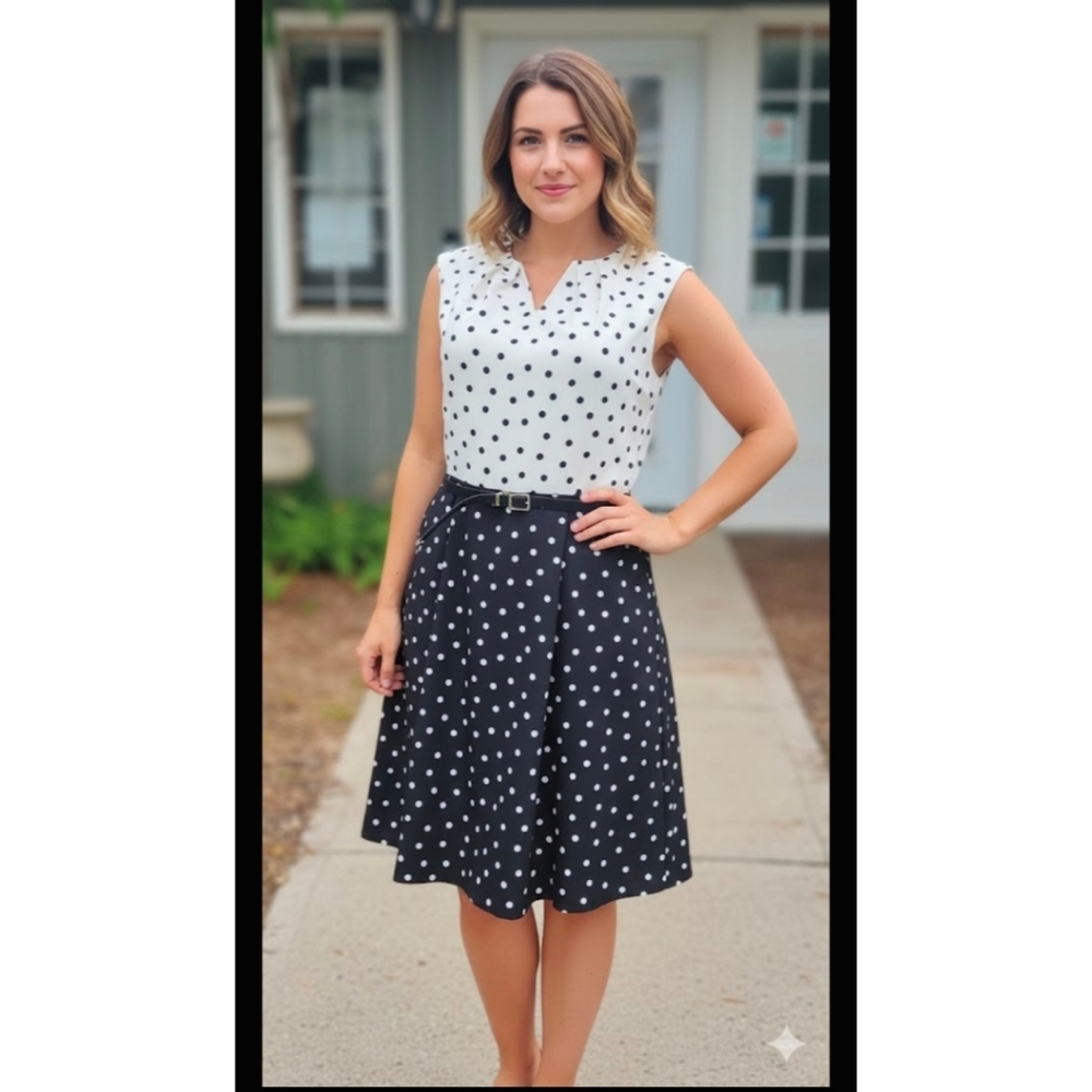 Studio One Polkadots Dress, Black and White, 14 EUC ✔️
